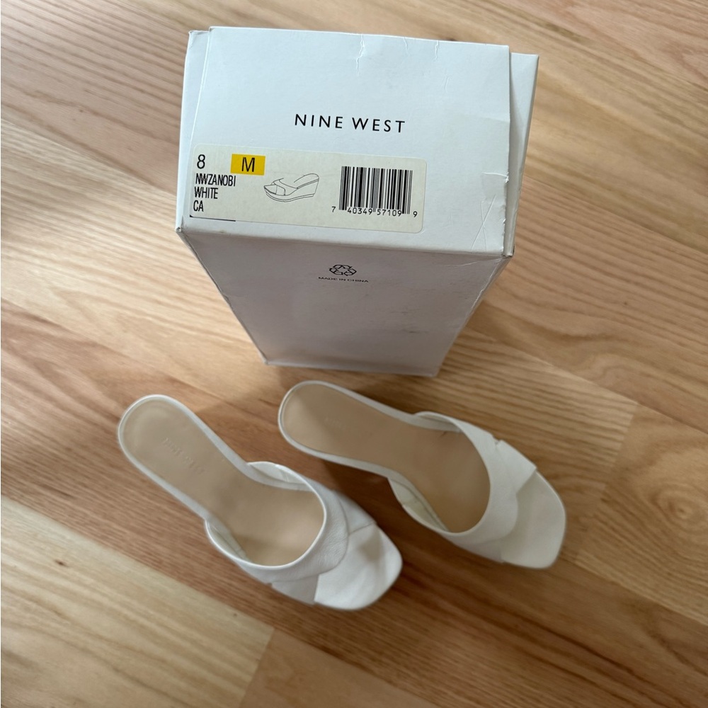 Nine West White Sandals Minimalist Open Back Design